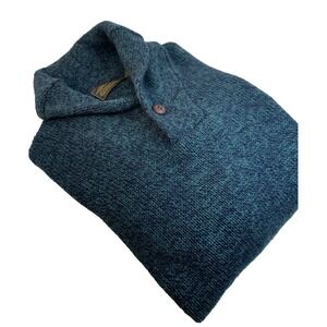 VTG Eddie Bauer Sweater Marled Teal Wool Blend Shawl Collar Men's L Made in USA‎